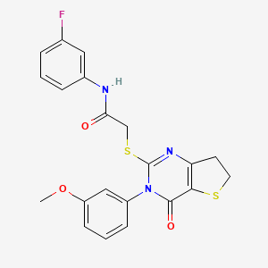 molecular formula C21H18FN3O3S2 B2887095 N-(3-fluorophenyl)-2-((3-(3-methoxyphenyl)-4-oxo-3,4,6,7-tetrahydrothieno[3,2-d]pyrimidin-2-yl)thio)acetamide CAS No. 877654-99-4