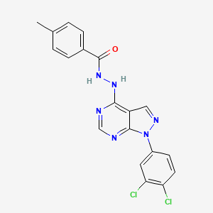 molecular formula C19H14Cl2N6O B2887168 N'-[1-(3,4-dichlorophenyl)-1H-pyrazolo[3,4-d]pyrimidin-4-yl]-4-methylbenzohydrazide CAS No. 881073-85-4
