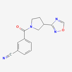 molecular formula C14H12N4O2 B2887186 3-[3-(1,2,4-Oxadiazol-3-yl)pyrrolidine-1-carbonyl]benzonitrile CAS No. 2034410-42-7