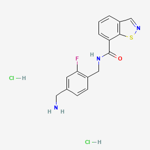 molecular formula C16H16Cl2FN3OS B2887221 N-[[4-(Aminomethyl)-2-fluorophenyl]methyl]-1,2-benzothiazole-7-carboxamide;dihydrochloride CAS No. 2418728-33-1