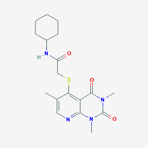 molecular formula C18H24N4O3S B2887279 N-cyclohexyl-2-((1,3,6-trimethyl-2,4-dioxo-1,2,3,4-tetrahydropyrido[2,3-d]pyrimidin-5-yl)thio)acetamide CAS No. 899940-11-5