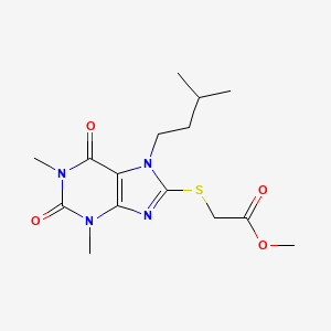 molecular formula C15H22N4O4S B2887296 Methyl 2-[1,3-dimethyl-7-(3-methylbutyl)-2,6-dioxopurin-8-yl]sulfanylacetate CAS No. 672888-62-9