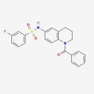 molecular formula C22H19FN2O3S B2887311 N-(1-benzoyl-1,2,3,4-tetrahydroquinolin-6-yl)-3-fluorobenzene-1-sulfonamide CAS No. 946210-85-1