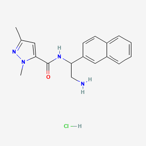 molecular formula C18H21ClN4O B2887389 N-(2-Amino-1-naphthalen-2-ylethyl)-2,5-dimethylpyrazole-3-carboxamide;hydrochloride CAS No. 1835892-47-1