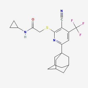 molecular formula C22H24F3N3OS B2887392 2-{[6-(1-adamantyl)-3-cyano-4-(trifluoromethyl)-2-pyridinyl]sulfanyl}-N-cyclopropylacetamide CAS No. 488708-78-7