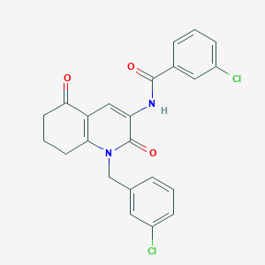 molecular formula C23H18Cl2N2O3 B2887407 3-chloro-N-[1-(3-chlorobenzyl)-2,5-dioxo-1,2,5,6,7,8-hexahydro-3-quinolinyl]benzenecarboxamide CAS No. 477864-91-8