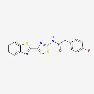 molecular formula C18H12FN3OS2 B2887518 N-[4-(1,3-benzothiazol-2-yl)-1,3-thiazol-2-yl]-2-(4-fluorophenyl)acetamide CAS No. 941941-40-8