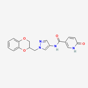 molecular formula C18H16N4O4 B2887528 N-(1-((2,3-dihydrobenzo[b][1,4]dioxin-2-yl)methyl)-1H-pyrazol-4-yl)-6-oxo-1,6-dihydropyridine-3-carboxamide CAS No. 1788677-63-3