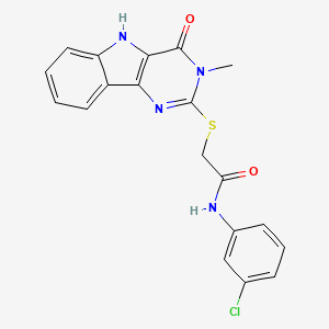 molecular formula C19H15ClN4O2S B2887539 N-(3-chlorophenyl)-2-({3-methyl-4-oxo-3H,4H,5H-pyrimido[5,4-b]indol-2-yl}sulfanyl)acetamide CAS No. 537668-50-1