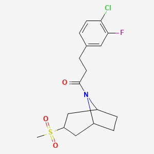 B2887551 3-(4-chloro-3-fluorophenyl)-1-((1R,5S)-3-(methylsulfonyl)-8-azabicyclo[3.2.1]octan-8-yl)propan-1-one CAS No. 1705784-11-7