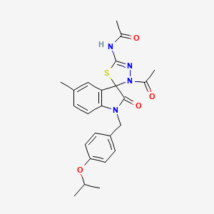 molecular formula C24H26N4O4S B2887569 N-(3'-acetyl-5-methyl-2-oxo-1-{[4-(propan-2-yloxy)phenyl]methyl}-1,2-dihydro-3'H-spiro[indole-3,2'-[1,3,4]thiadiazole]-5'-yl)acetamide CAS No. 902248-65-1