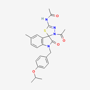 molecular formula C24H26N4O4S B2887569 N-(3-acetyl-10-methyl-6-{[4-(methylethoxy)phenyl]methyl}-7-oxospiro[1,3,4-thia diazoline-2,3'-indoline]-5-yl)acetamide CAS No. 902248-65-1