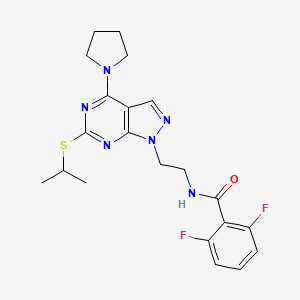 molecular formula C21H24F2N6OS B2887570 2,6-difluoro-N-(2-(6-(isopropylthio)-4-(pyrrolidin-1-yl)-1H-pyrazolo[3,4-d]pyrimidin-1-yl)ethyl)benzamide CAS No. 946283-21-2
