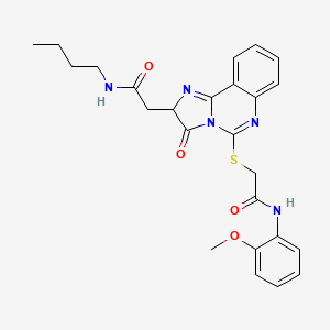 molecular formula C25H27N5O4S B2887576 2-({2-[2-(丁胺)-2-氧代乙基]-3-氧代-2,3-二氢咪唑并[1,2-c]喹唑啉-5-基}硫代)-N-(2-甲氧苯基)乙酰胺 CAS No. 958964-77-7