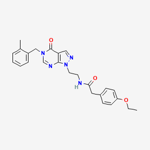 molecular formula C25H27N5O3 B2887598 2-(4-ethoxyphenyl)-N-(2-(5-(2-methylbenzyl)-4-oxo-4,5-dihydro-1H-pyrazolo[3,4-d]pyrimidin-1-yl)ethyl)acetamide CAS No. 922087-15-8
