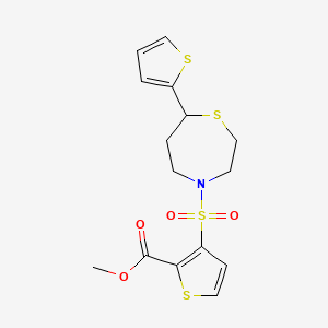 molecular formula C15H17NO4S4 B2887616 Methyl 3-((7-(thiophen-2-yl)-1,4-thiazepan-4-yl)sulfonyl)thiophene-2-carboxylate CAS No. 1705514-71-1