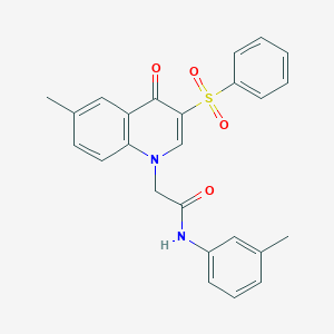 molecular formula C25H22N2O4S B2887653 2-[3-(苯磺酰基)-6-甲基-4-氧代-1,4-二氢喹啉-1-基]-N-(3-甲基苯基)乙酰胺 CAS No. 866588-87-6