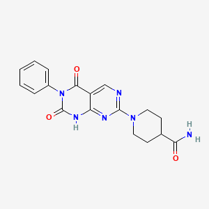 molecular formula C18H18N6O3 B2887687 1-(5,7-Dioxo-6-phenyl-5,6,7,8-tetrahydropyrimido[4,5-d]pyrimidin-2-yl)piperidine-4-carboxamide CAS No. 2195877-88-2