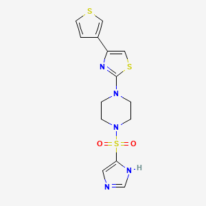 molecular formula C14H15N5O2S3 B2887703 2-(4-((1H-imidazol-4-yl)sulfonyl)piperazin-1-yl)-4-(thiophen-3-yl)thiazole CAS No. 1448029-31-9