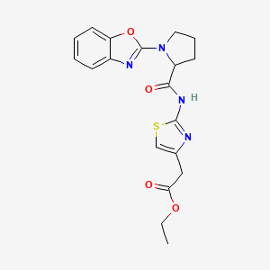 molecular formula C19H20N4O4S B2887715 Ethyl 2-{2-[1-(1,3-benzoxazol-2-yl)pyrrolidine-2-amido]-1,3-thiazol-4-yl}acetate CAS No. 2097865-02-4
