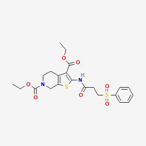 molecular formula C22H26N2O7S2 B2887723 2-(3-(苯磺酰基)丙酰胺基)-4,5-二氢噻吩并[2,3-c]吡啶-3,6(7H)-二甲酸二乙酯 CAS No. 892855-60-6