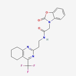 molecular formula C20H19F3N4O3 B2887725 2-(2-氧代苯并[d]恶唑-3(2H)-基)-N-(2-(4-(三氟甲基)-5,6,7,8-四氢喹唑啉-2-基)乙基)乙酰胺 CAS No. 1396863-29-8