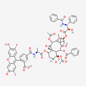 B2887728 5-[[(2S)-1-[[(1S,2S,4S,7R,9S,10S,12R,15S)-4,12-Diacetyloxy-15-[(2R,3S)-3-benzamido-2-hydroxy-3-phenylpropanoyl]oxy-2-benzoyloxy-1-hydroxy-10,14,17,17-tetramethyl-11-oxo-6-oxatetracyclo[11.3.1.03,10.04,7]heptadec-13-en-9-yl]oxy]-1-oxopropan-2-yl]carbamoyl]-2-(2,7-difluoro-3-hydroxy-6-oxoxanthen-9-yl)benzoic acid CAS No. 301844-13-3
