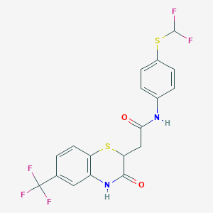 molecular formula C18H13F5N2O2S2 B2887745 N-{4-[(difluoromethyl)sulfanyl]phenyl}-2-[3-oxo-6-(trifluoromethyl)-3,4-dihydro-2H-1,4-benzothiazin-2-yl]acetamide CAS No. 305372-96-7