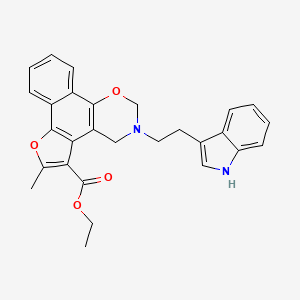 molecular formula C28H26N2O4 B2887772 ethyl 9-[2-(1H-indol-3-yl)ethyl]-4-methyl-3,11-dioxa-9-azatetracyclo[11.4.0.02,6.07,12]heptadeca-1(17),2(6),4,7(12),13,15-hexaene-5-carboxylate CAS No. 438486-14-7