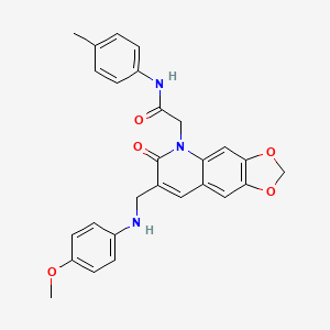 molecular formula C27H25N3O5 B2887789 2-(7-(((4-methoxyphenyl)amino)methyl)-6-oxo-[1,3]dioxolo[4,5-g]quinolin-5(6H)-yl)-N-(p-tolyl)acetamide CAS No. 894559-78-5