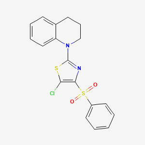 molecular formula C18H15ClN2O2S2 B2887790 5-chloro-2-(3,4-dihydroquinolin-1(2H)-yl)-4-(phenylsulfonyl)thiazole CAS No. 326608-00-8