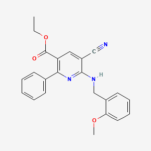 molecular formula C23H21N3O3 B2887792 Ethyl 5-cyano-6-[(2-methoxybenzyl)amino]-2-phenylnicotinate CAS No. 477866-14-1