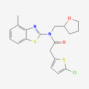 molecular formula C19H19ClN2O2S2 B2887797 2-(5-chlorothiophen-2-yl)-N-(4-methylbenzo[d]thiazol-2-yl)-N-((tetrahydrofuran-2-yl)methyl)acetamide CAS No. 921549-70-4