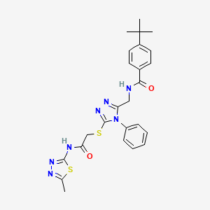 molecular formula C25H27N7O2S2 B2887798 4-(tert-butyl)-N-((5-((2-((5-methyl-1,3,4-thiadiazol-2-yl)amino)-2-oxoethyl)thio)-4-phenyl-4H-1,2,4-triazol-3-yl)methyl)benzamide CAS No. 393841-32-2