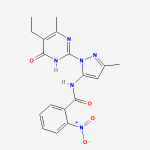molecular formula C18H18N6O4 B2887810 N-(1-(5-ethyl-4-methyl-6-oxo-1,6-dihydropyrimidin-2-yl)-3-methyl-1H-pyrazol-5-yl)-2-nitrobenzamide CAS No. 1001943-59-4