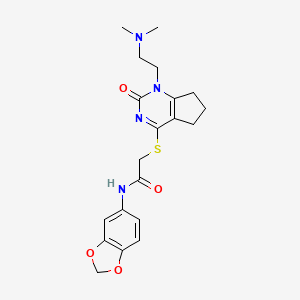 molecular formula C20H24N4O4S B2887822 N-(2H-1,3-benzodioxol-5-yl)-2-({1-[2-(dimethylamino)ethyl]-2-oxo-1H,2H,5H,6H,7H-cyclopenta[d]pyrimidin-4-yl}sulfanyl)acetamide CAS No. 946270-10-6
