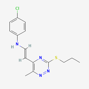 4-Chloro-N-(2-(6-methyl-3-(propylsulfanyl)-1,2,4-triazin-5-yl)vinyl)aniline