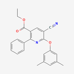 molecular formula C23H20N2O3 B2887883 Ethyl 5-cyano-6-(3,5-dimethylphenoxy)-2-phenylnicotinate CAS No. 306980-15-4