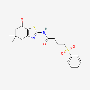molecular formula C19H22N2O4S2 B2887918 N-(5,5-dimethyl-7-oxo-4,5,6,7-tetrahydrobenzo[d]thiazol-2-yl)-4-(phenylsulfonyl)butanamide CAS No. 899988-83-1