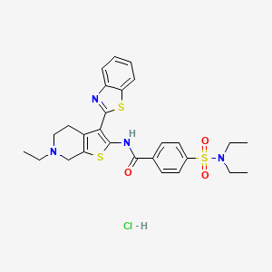 molecular formula C27H31ClN4O3S3 B2887921 N-(3-(benzo[d]thiazol-2-yl)-6-ethyl-4,5,6,7-tetrahydrothieno[2,3-c]pyridin-2-yl)-4-(N,N-diethylsulfamoyl)benzamide hydrochloride CAS No. 1217082-97-7