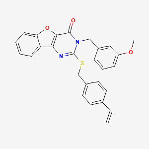 molecular formula C27H22N2O3S B2887950 2-[(4-ethenylbenzyl)sulfanyl]-3-(3-methoxybenzyl)[1]benzofuro[3,2-d]pyrimidin-4(3H)-one CAS No. 1291865-88-7