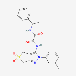 molecular formula C22H22N4O4S B2887955 N-[2-(3-methylphenyl)-5,5-dioxo-2H,4H,6H-5lambda6-thieno[3,4-c]pyrazol-3-yl]-N'-(1-phenylethyl)ethanediamide CAS No. 899751-11-2