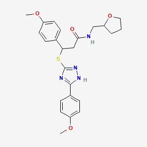 molecular formula C24H28N4O4S B2887985 3-(4-methoxyphenyl)-3-((3-(4-methoxyphenyl)-1H-1,2,4-triazol-5-yl)thio)-N-((tetrahydrofuran-2-yl)methyl)propanamide CAS No. 690249-03-7