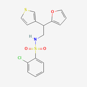 molecular formula C16H14ClNO3S2 B2887989 2-chloro-N-[2-(furan-2-yl)-2-(thiophen-3-yl)ethyl]benzene-1-sulfonamide CAS No. 2097859-06-6
