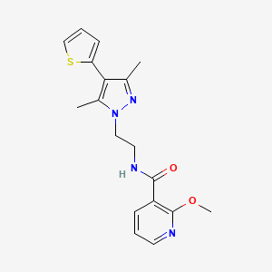 molecular formula C18H20N4O2S B2888005 N-(2-(3,5-dimethyl-4-(thiophen-2-yl)-1H-pyrazol-1-yl)ethyl)-2-methoxynicotinamide CAS No. 2034356-49-3