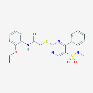 molecular formula C21H20N4O4S2 B2888008 N-(2-ethoxyphenyl)-2-((6-methyl-5,5-dioxido-6H-benzo[c]pyrimido[4,5-e][1,2]thiazin-2-yl)thio)acetamide CAS No. 895103-47-6