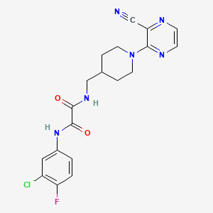 molecular formula C19H18ClFN6O2 B2888038 N1-(3-chloro-4-fluorophenyl)-N2-((1-(3-cyanopyrazin-2-yl)piperidin-4-yl)methyl)oxalamide CAS No. 1797173-27-3