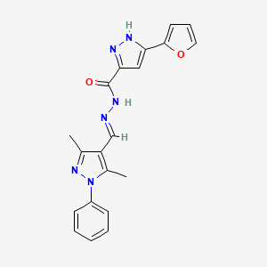 (E)-N'-((3,5-dimethyl-1-phenyl-1H-pyrazol-4-yl)methylene)-3-(furan-2-yl)-1H-pyrazole-5-carbohydrazide