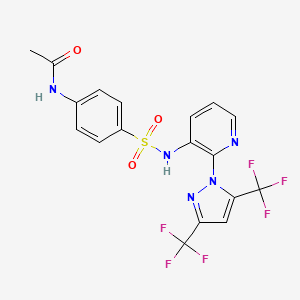 molecular formula C18H13F6N5O3S B2888046 N-{4-[({2-[3,5-bis(trifluoromethyl)-1H-pyrazol-1-yl]-3-pyridinyl}amino)sulfonyl]phenyl}acetamide CAS No. 955962-80-8