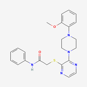 molecular formula C23H25N5O2S B2888089 2-((3-(4-(2-methoxyphenyl)piperazin-1-yl)pyrazin-2-yl)thio)-N-phenylacetamide CAS No. 1251572-15-2